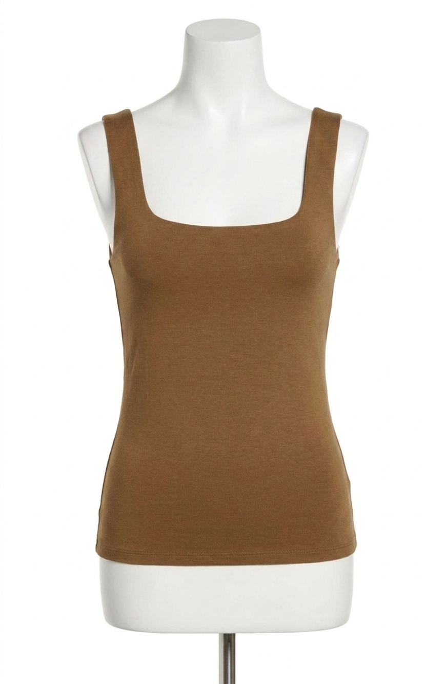 NEW GOOD AMERICAN women's square neck tank bodysuit in sepia